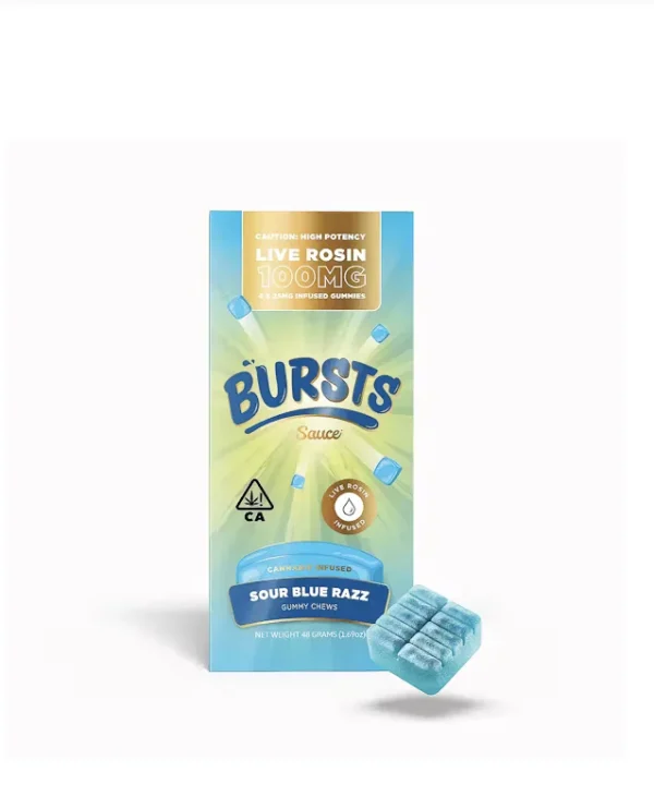 Sauce Essentials Bursts Sour Blue Razz – 200MG Live Resin Infused Edibles
