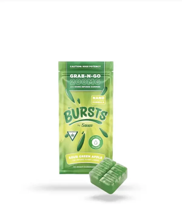 Sauce Essentials Bursts Sour Green Apple – 200MG Live Resin Infused Edibles