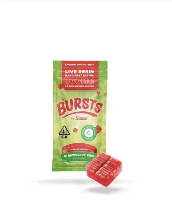 Sauce Essentials Bursts Strawberry Kiwi – 100MG Live Resin Infused Edibles (Hybrid)