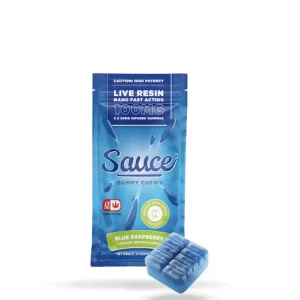 Sauce Essentials Gummy Chews Blue Raspberry – 100MG Live Resin Infused Edibles (Indica)