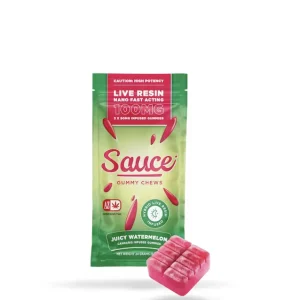 Sauce Essentials Gummy Chews Juicy Watermelon – 100MG Live Resin Infused Edibles (Hybrid)