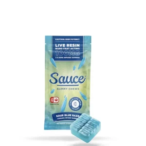 Sauce Essentials Gummy Chews Sour Blue Razz – 100MG Live Resin Infused Edibles (Hybrid)
