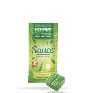 Sauce Essentials Gummy Chews Sour Green Apple – 100MG Live Resin Infused Edibles (Indica)