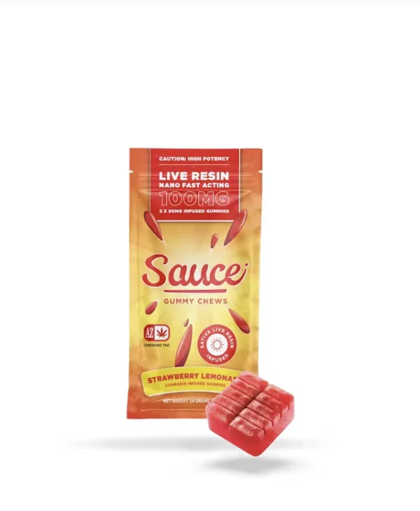 Sauce Essentials Gummy Chews Strawberry Lemonade – 100MG Live Resin Infused Edibles (Sativa)
